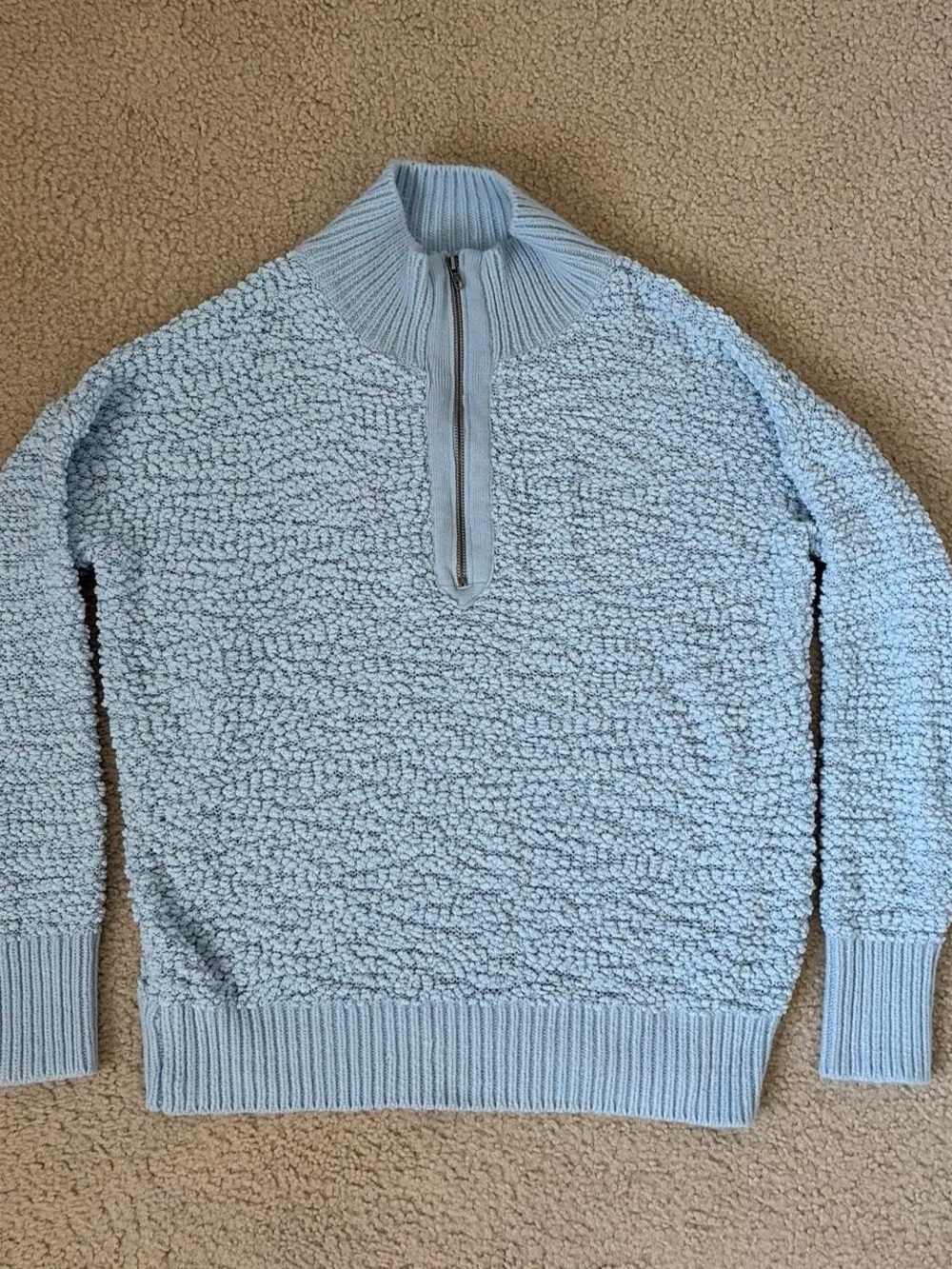 Womens Light Blue Half-Zip Textured Pullover Sweater
